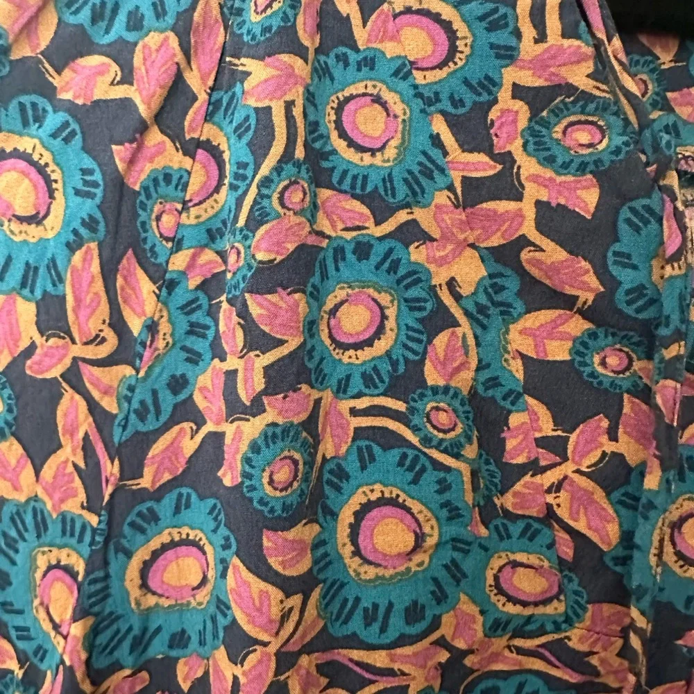 Natural Life Rowan XL midi dress floral navy teal purple, side slit - Picture 5 of 9